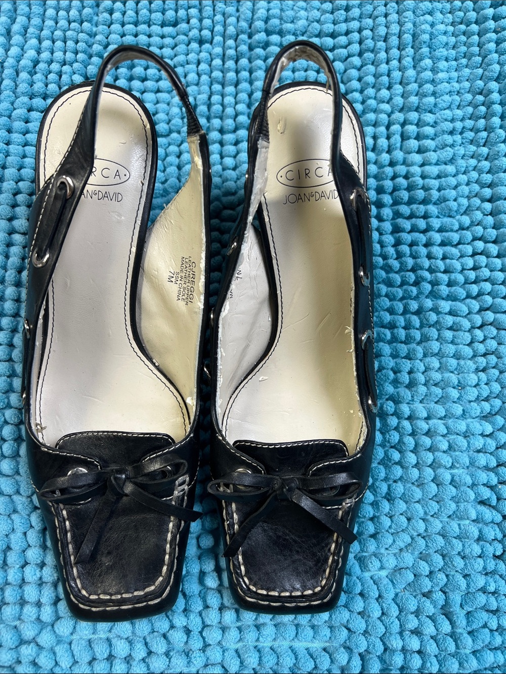 Joan & David Black Leather Slingback Mules with Bow